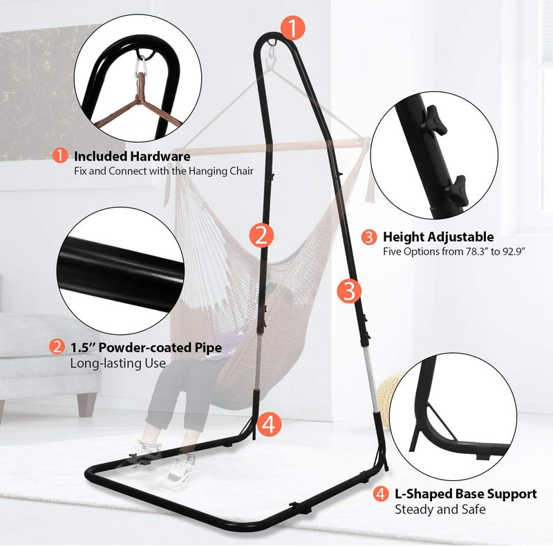 Bathonly Hammock Chair Stand Only, Adjustable Height 79-93 Inch, 330 Lb Capacity, Heavy Duty Stand for Hammock Chair Solid Steel Structure Hanging Chair Stand with Powder Coated Finish, Indoor/Outdoor - Image 3